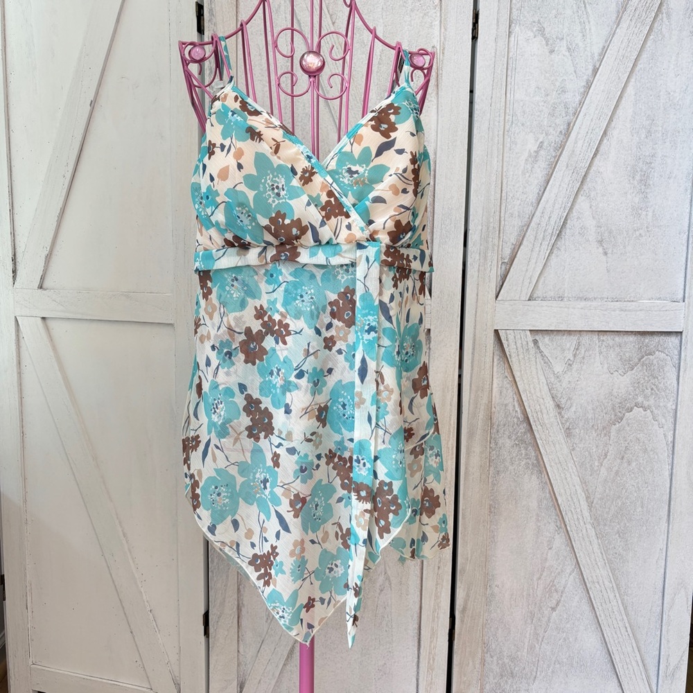 Fashion Bug Y2k Babydoll Top Spaghetti Strap Chiffon Asymmetrical Hem Vintage